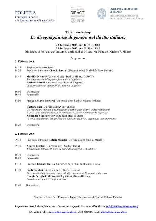 Workshop Le diseguaglianze di genere nel diritto italiano Università di MIlano 22-23 febbraio 2018 (1)-1